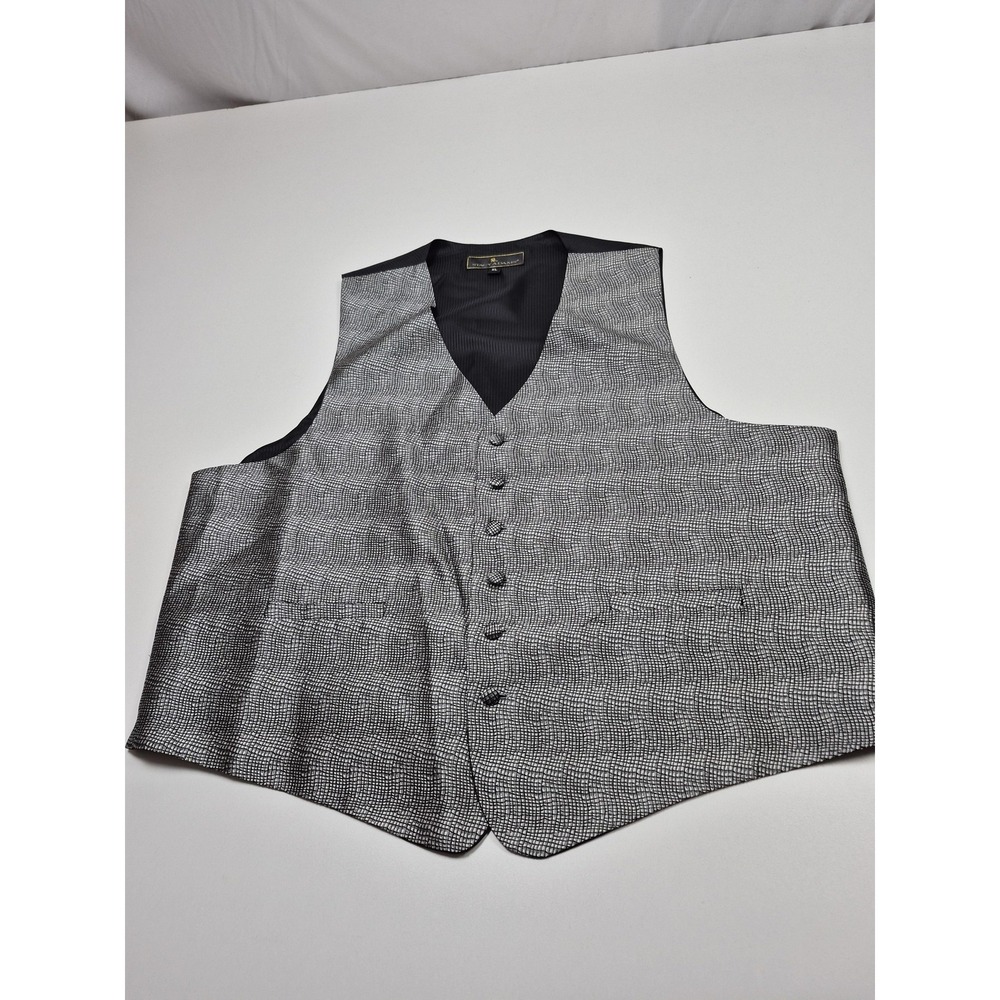Stacy Adams Vest Mens XL Gray 100% Silk Geometric Tuxedo Formal Wedding Belted